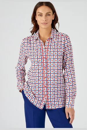 Damart Blouse in crêpe met stretch en reliëf, ruitjesmotief met bloemen - Dames - - 50