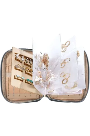 Merkloos Sieraden Organizer Case Draagbaar Reisformaat - Opbergrol voor Oorbellen en Kettingen met Binder Zakken - Zwart