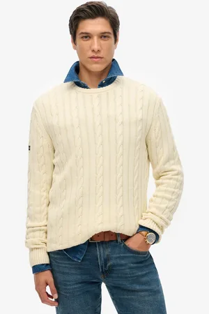 Superdry Klassieke gebreide kabeltrui van katoen met ronde hals - Heren - Sweaters