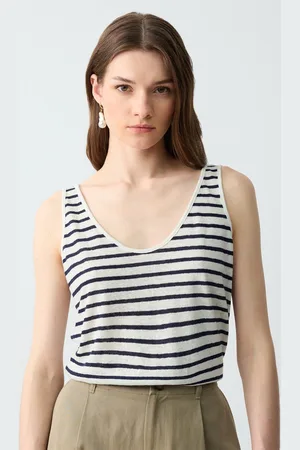 Jimmy Key Relaxed Fit U-Halslijn Patroon Linnen Tanktop