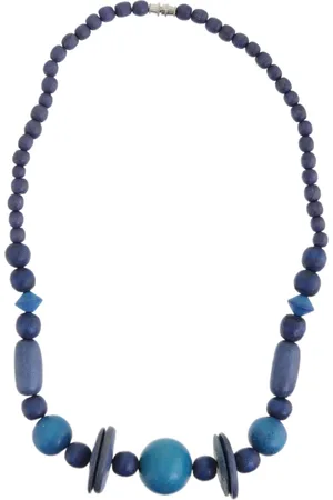 Behave – Ketting – Hout – Blauwe Kralen – 48 cm – Handgemaakt