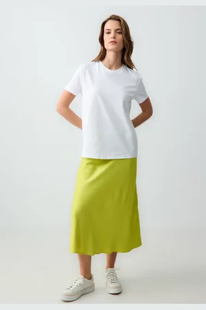 Jimmy Key Hoge Taille Midi Satijnen Rok
