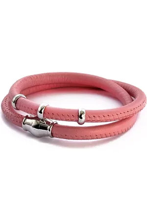 Jolla NIEUW! - dames wikkel armband - zilver - leer - magneetsluiting - bedels - Basic Silver - Roze