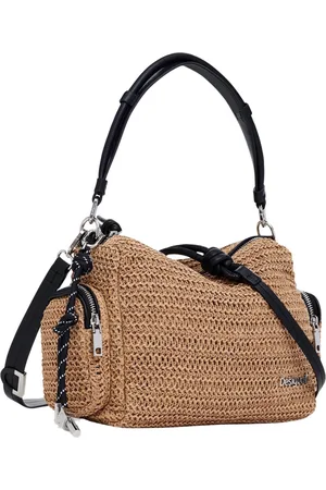 Desigual Schoudertas Logo Raffia Shoulder Bag Beige