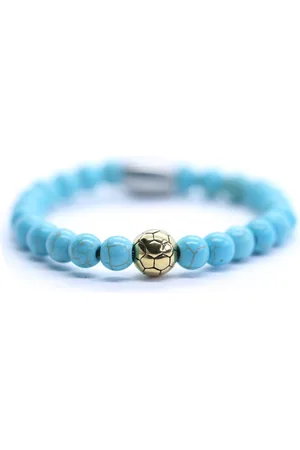 IBIZA MEN MENS JEWELLERY IbizaMen KIDS - Jongens - armband - voetbal - turkoois - RVS - goud - turquoise - 6mm - 16cm