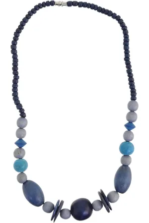 Behave – Ketting – Hout – Blauwe Grijze Kralen – 48 cm – Nikkelvrij