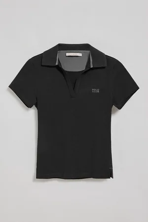 Polo Club® Zwarte polo "Pedraza" zonder knopen met rubberen -logo
