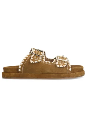 Manfield Dames - Suède slippers met gesp