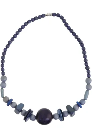 Behave – Ketting – Hout – Blauwe Grijze Schijfkralen – 48 cm – Nikkelvrij