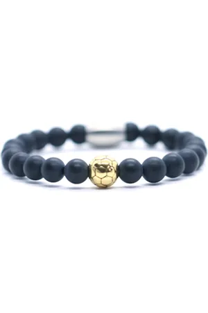 IBIZA MEN MENS JEWELLERY IbizaMen KIDS - Jongens - armband - onyx - voetbal - RVS - 6mm - 17cm