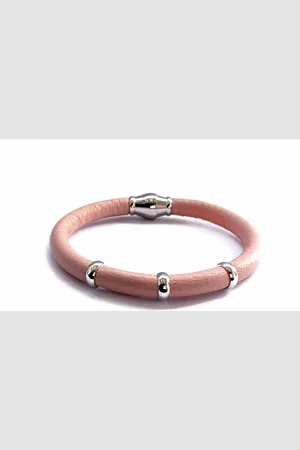 Jolla NIEUW! - dames armband zilver - leer - magneetsluiting - bedels - Single Silver - Roze