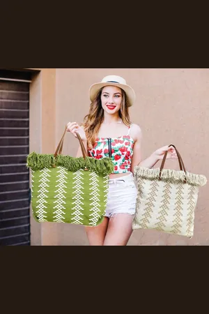 Merkloos Tas dames schoudertas grote shopper grote canvas draagtassen strandtas kwastdesign dameshandtas voor strand reizen winkelen school werk