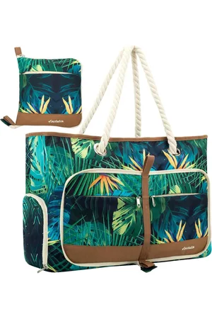 Merkloos Grote strandtas voor dames, lichte veelzijdige shopper met ritssluiting, waterdichte zwemtas, draagtas, saunatas, tote bag voor strand, reizen, familie, jungle kleuren