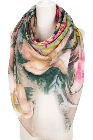 Merkloos Kleurrijke driehoek of vierkante viscose dames sjaal met tropische bloemen - 130 x 130 cm