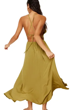 Trendyol Zwarte Maxi Geweven Geplooide Rugloze Strandjurk Tbess23El00063