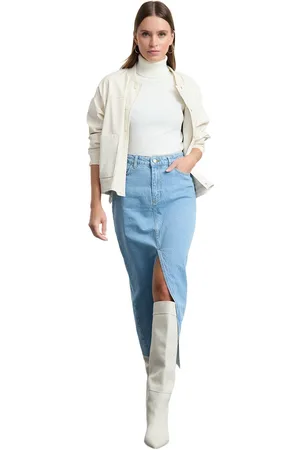 Trendyol Blauwe Maxi-Denimrok Met Split Twoss23Et00290