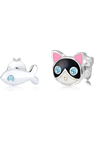 Elli Oorbellen Kinderen Kat Vis Basic Kristallen 925 Sterling Zilver