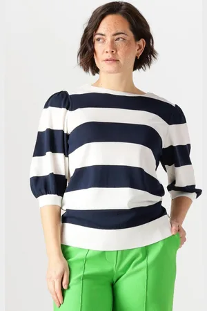 Jansen Amsterdam Kimmie Top K 136 Big Stripe Short Puffed Sleeve Tops & T-shirts Dames - Shirt -
