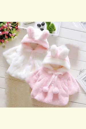 Merkloos Nieuwe Kinderkleding Cape Meisjes – Herfst en Winter Wollen Trui Sjaal, Baby Fleece Jas met Oortjes, 9-12 Maanden, Warme Baby Cape, Schattige Babyjas