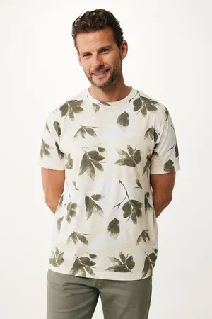 Mexx T-shirt Allover Leaf Print Off White Heren