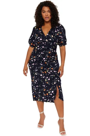 Trendyol Marineblauwe Gebloemde Gebreide Jurk Met Dubbele Rij Knopen Tbbss23Ah00255