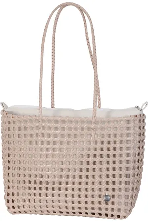 Handed By Tas - Handtas - Shopper - Strandtas - Schoudertas - Kantoortas - Boodschappentas - Met binnentas - Handgevlochten -Duurzaaam - Maze - ,ecru - caffé latte