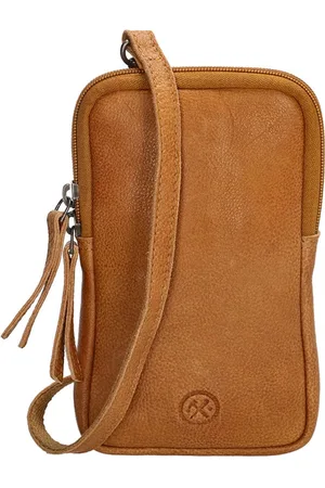 Hide & Stitches Paint Rock Telefoontasje - Okergeel - 100% Leer