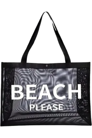 Merkloos Strandtas THE BEACH BAG - / WIt- Nylon / Mesh - 35 x 50 cm - Vakantie - Duurzaam- Shopper - Modern - Unisex