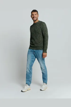No Excess Sweater met ronde hals en driekleurig ribpatroon: Stijlvol Comfort met een Kleurrijke Twis