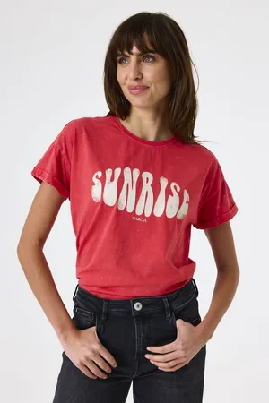 Garcia Dames Text print T-shirt Rood Korte mouw