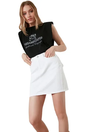 Trendyol Witte Basic Mini-Denimrok Met Hoge Taille Twoss20Et0492