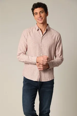 Deeluxe Linnen jacquard overhemd met fijne strepen en lange mouwen XXXL