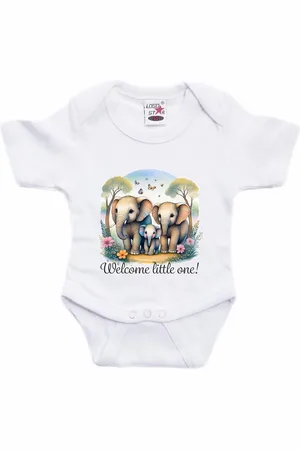 Bellatio Decorations Baby rompertje - welkom kleintje - baby olifantje - wit - kraam cadeau - babyshower - cadeau romper 92
