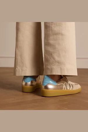 Manfield Dames - leren sneakers met goudkleurige & blauwe details