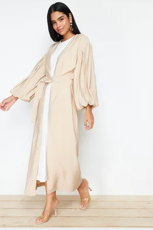 Trendyol Langgeweven Cape Met Stenen Riem En Abaya Tctss24Kf00001