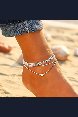 Merkloos Enkelbandje Hartje 2 delig - Zilverkleurig en Wit - hartje - 21 cm + 5 cm - Dames - sieraden