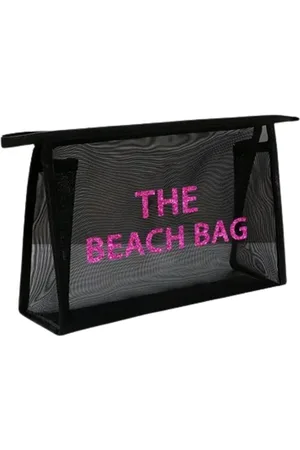 Merkloos Make up tas / Toilettas - THE BEACH BAG - / Roze - Nylon / Mesh - 18 x 7 x 13 cm - The beach bag - Hoogwaardig - Doorzichtige Makeup etui - Klein formaat