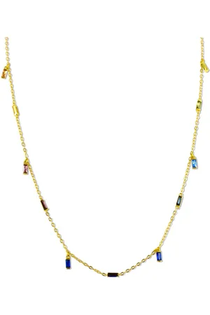 Silventi 9SIL-21720 Zilveren Ketting met Hangertjes - Dames - Zirkonia - Baguette Geslepen - Kleuren - Ankerschakel - 40 + 5 cm - Zilver - Gold Plated (Verguld/Goud op Zilver)