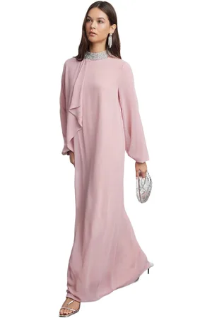 Trendyol Roze Stenen Geborduurde Chiffon Geweven Avondjurk Jalabiya-Jurk Tctss24Db00065