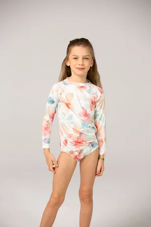 Ducksday UV-Zwemshirt voor kinderen - UV-werend UPF50+ - Rashguard met Lange mouwen - meisje - Bliss - Bloemen pastel - maat 4 jaar