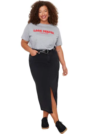 Trendyol Zwarte Denim Grote Maten Rok Tbbss23Az00054