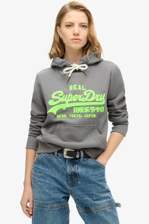 Superdry Hoodie met geborduurd Vintage neonlogo en grafische print - Dames - Hoodies