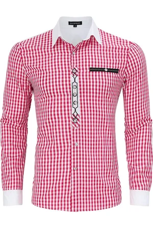 Merkloos Traditioneel overhemd slim fit heren geruit overhemd casual overhemd overhemd met lange mouwen geborduurd katoen - voor Oktoberfest, carnaval, zaken, vrije tijd XXL