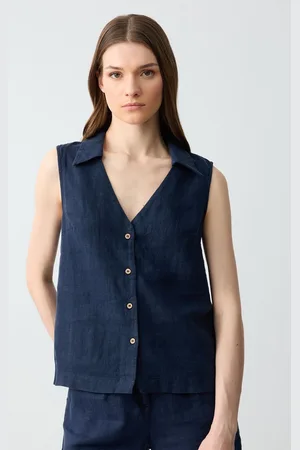 Jimmy Key Slim Fit Mouwloos Linnen Shirt