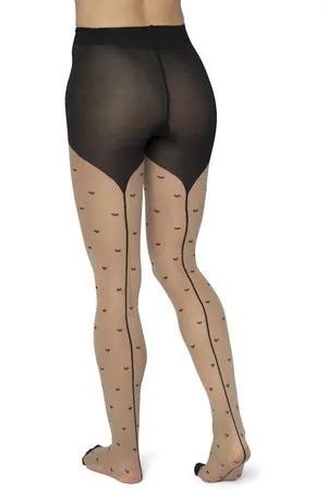Bonnie Doon Dames Hartjes Panty 30 Denier Beige maat S/M - Hartjes en Ruitjes - Chique Panty - Hart Dessin - Brede Boord - Comfort - Geruite Print - Little Hearts Tights - Feestelijk - Huidskleur - - BP201905.297