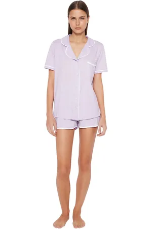 Trendyol Marineblauwe 100% Katoenen Biesdetail Gebreide Pyjamaset Met Shorts Thmss20Pt0406