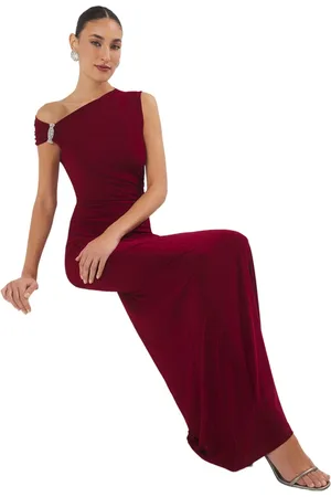 Trendyol Bourgondië Body-Sit Stone Accessoire Geweven Lange Elegante Avondjurk Tprss24Ae00224