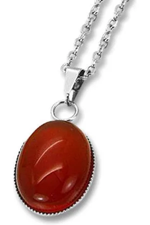 Amanto Ketting Dilin Red - 316L Staal PVD - Natuursteen - 19x14mm - 50cm