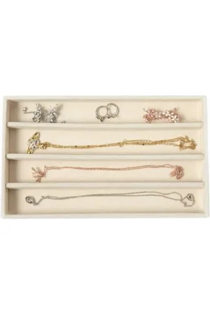 Merkloos Sieraden opberger - Creme - Fluweel - 4 vaks - Armbanden - Kettingen - Oorbellen - Jewellery - Organiser