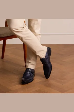 Black Label Heren - Donkerblauwe gespschoenen van leer